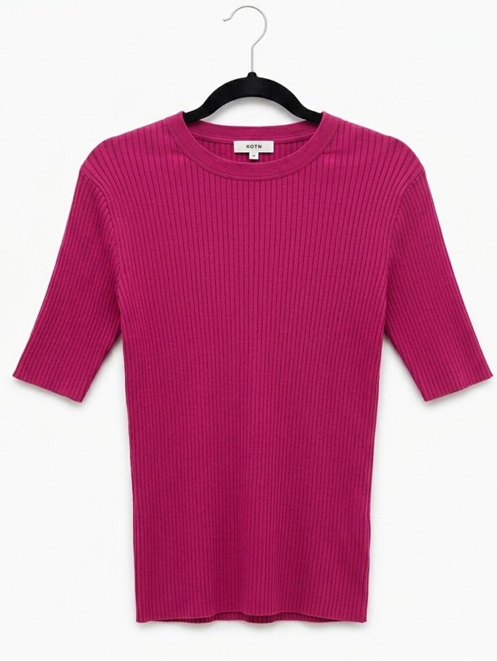 KOTN Ribbed Crewneck Top in Fuchsia Pink Size Medium